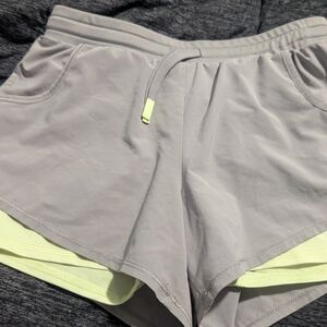 All in Motion Kids Light Gray and Neon Yellow Shorts